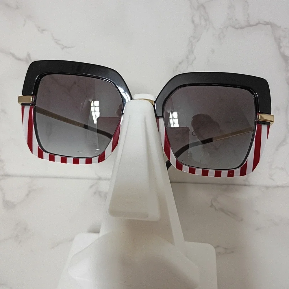 DOLCE & GABBANA Black w/ Burgundy & White Stripes Women's Sunglasses - NWT